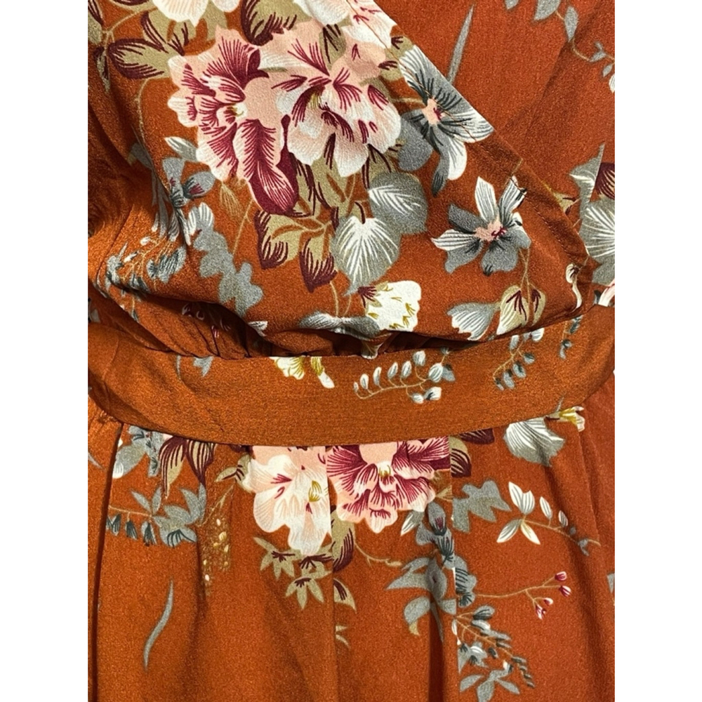 Size S Floerns Women's Wrap V Neck Long Sleeve Belted Floral Print Maxi Dress V - Picture 3 of 6